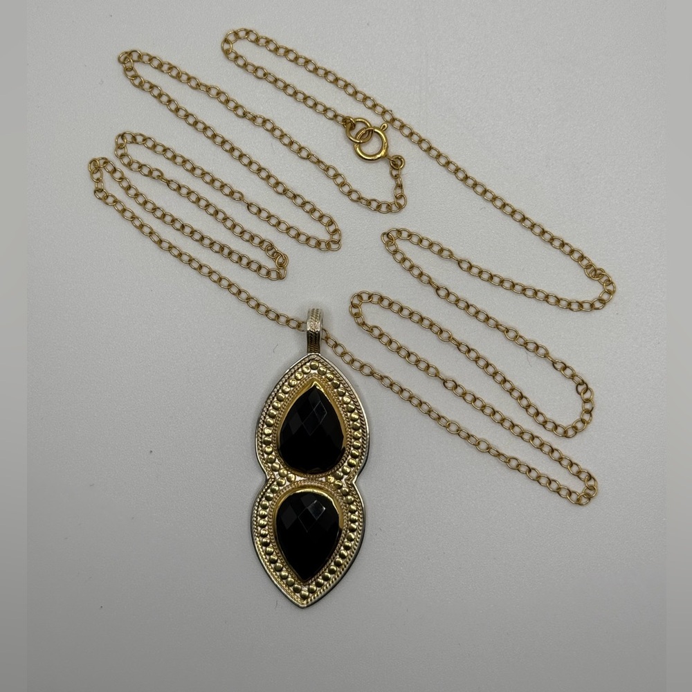 NWT Anna Beck Gold Plated Black Onyx Pendant Necklace